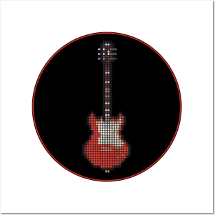 Tiled Pixel Red Pixie Guitar in a Black Circle Posters and Art